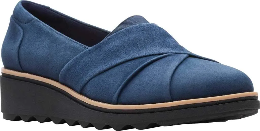 Clarks Women's Sharon Form Platform Loafer, Navy Suede, 9.5 W