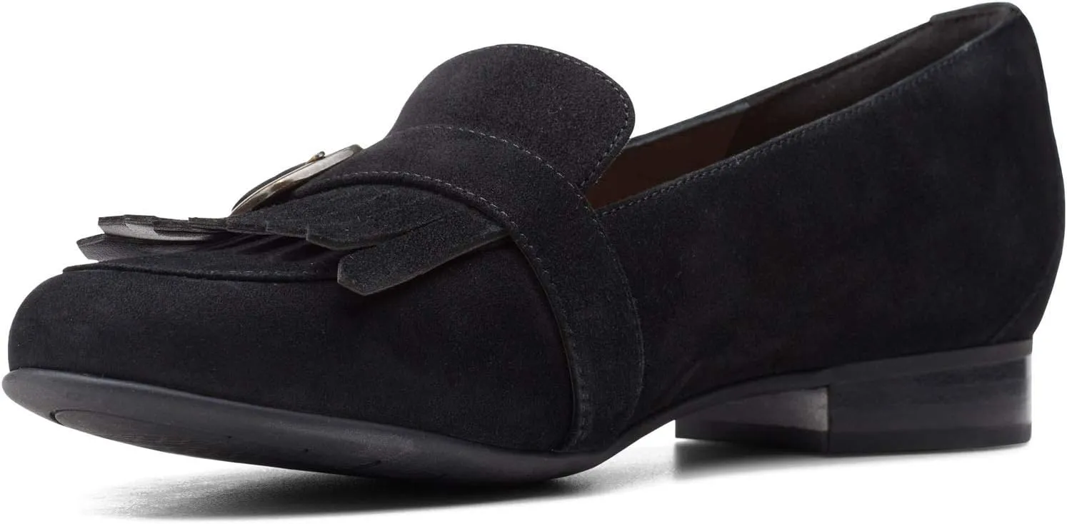 Clarks Women's Un Blush Fame Loafer Black Suede 8.5 M