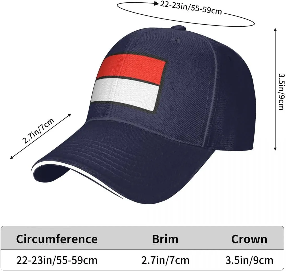 Classic Sandwich Baseball Cap-Indonesia Flag Flat Pattern Adjustable Unisex Sports Hat for Running Outdoor Four Seasons Comfo
