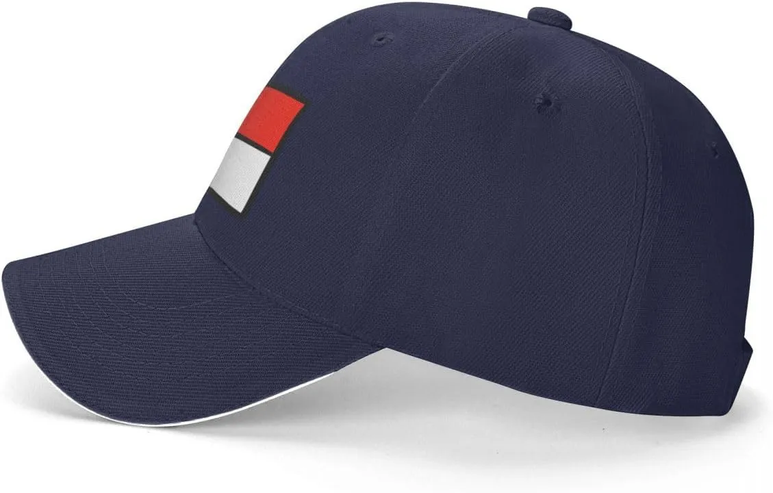 Classic Sandwich Baseball Cap-Indonesia Flag Flat Pattern Adjustable Unisex Sports Hat for Running Outdoor Four Seasons Comfo
