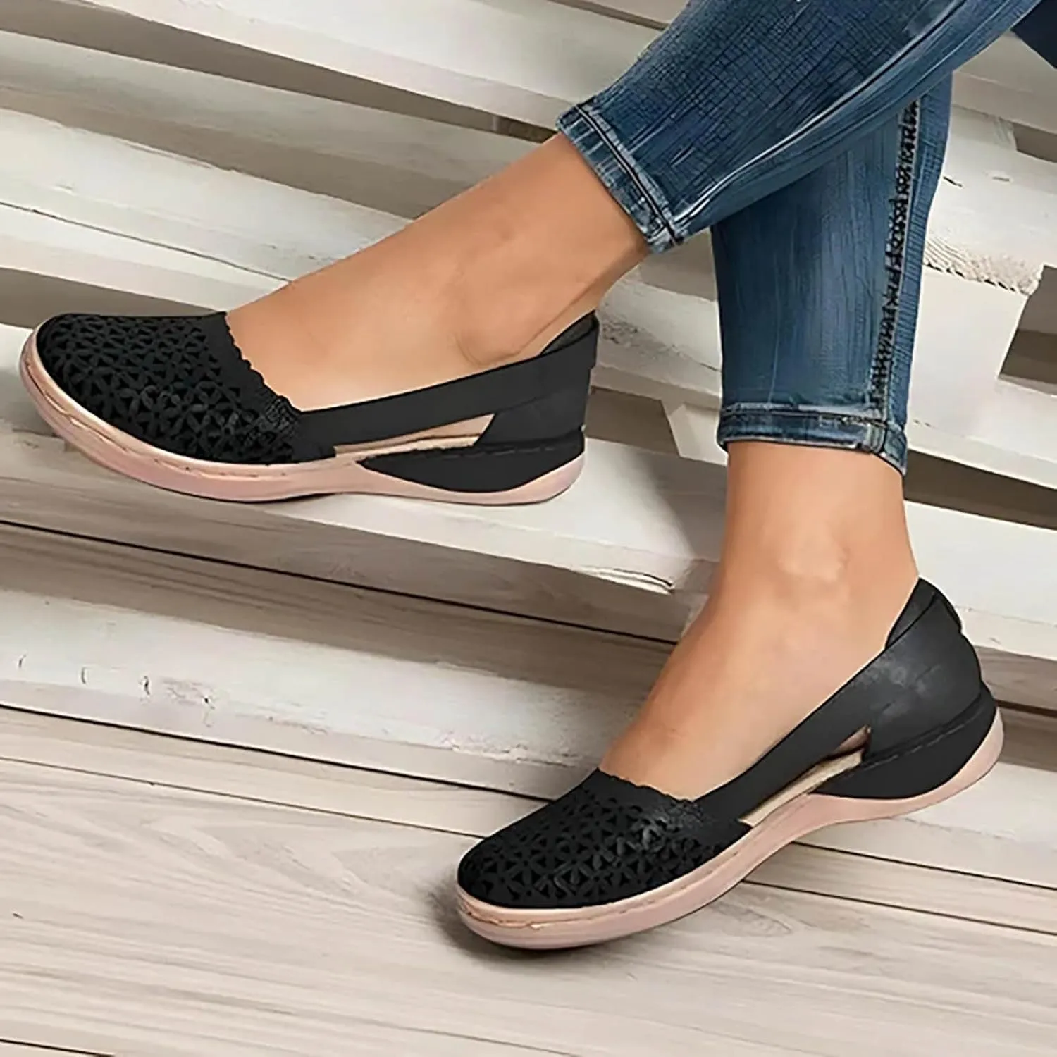 Closed Toe Sandals Women Dressy Heel 2025 Orthopedic Loafers in Breathable soft sole Comfort Hollow Flats Summer Casual Slip On Shoes