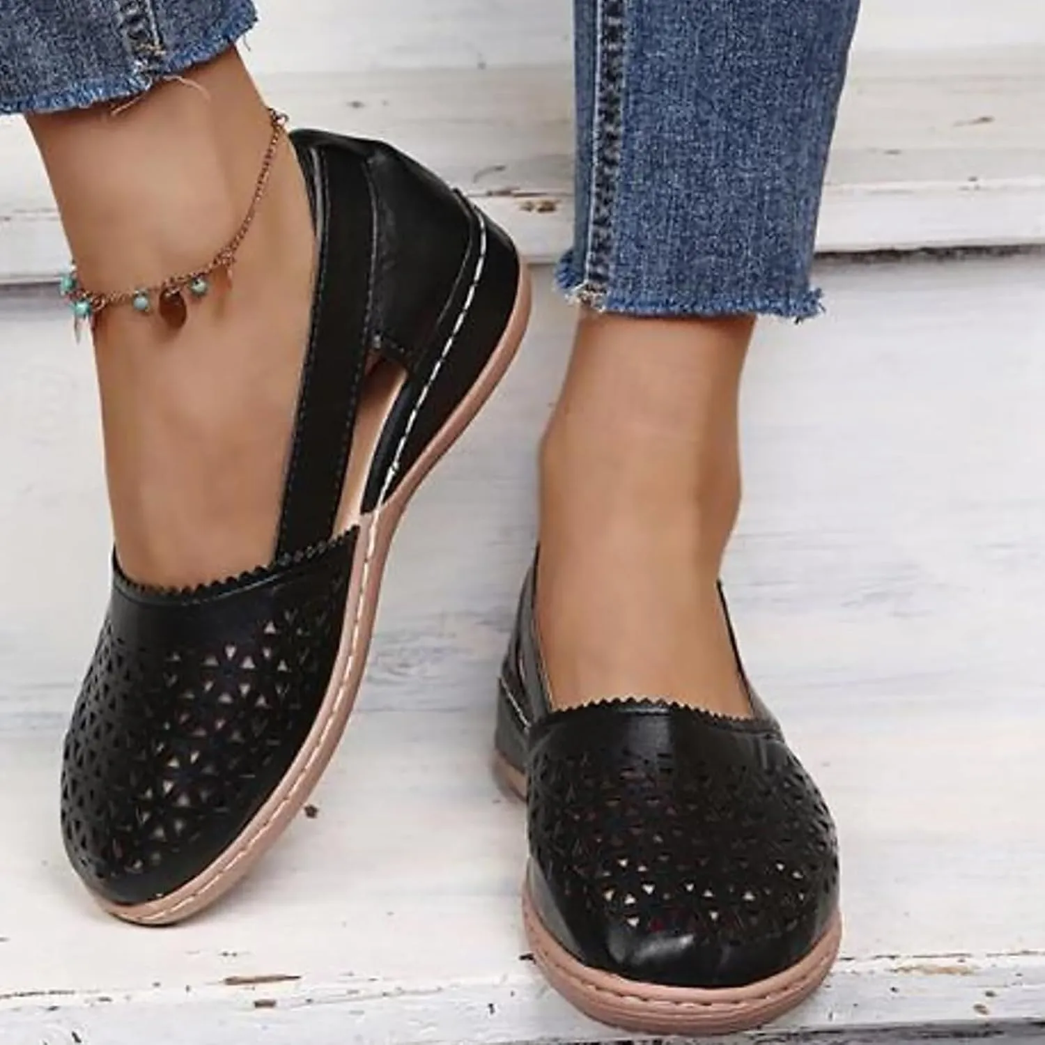 Closed Toe Sandals Women Dressy Heel 2025 Orthopedic Loafers in Breathable soft sole Comfort Hollow Flats Summer Casual Slip On Shoes