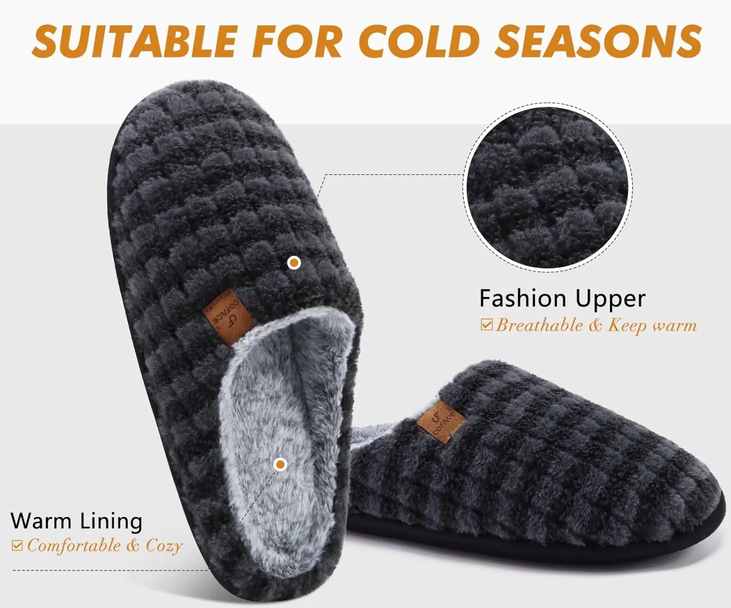 COFACE Unisex Mens Womens Cozy Memory Foam Scuff Slippers Casual Slip On Warm House Shoes Indoor/Outdoor Sandal Slippers With Arch Support Rubber Sole Size 4-15