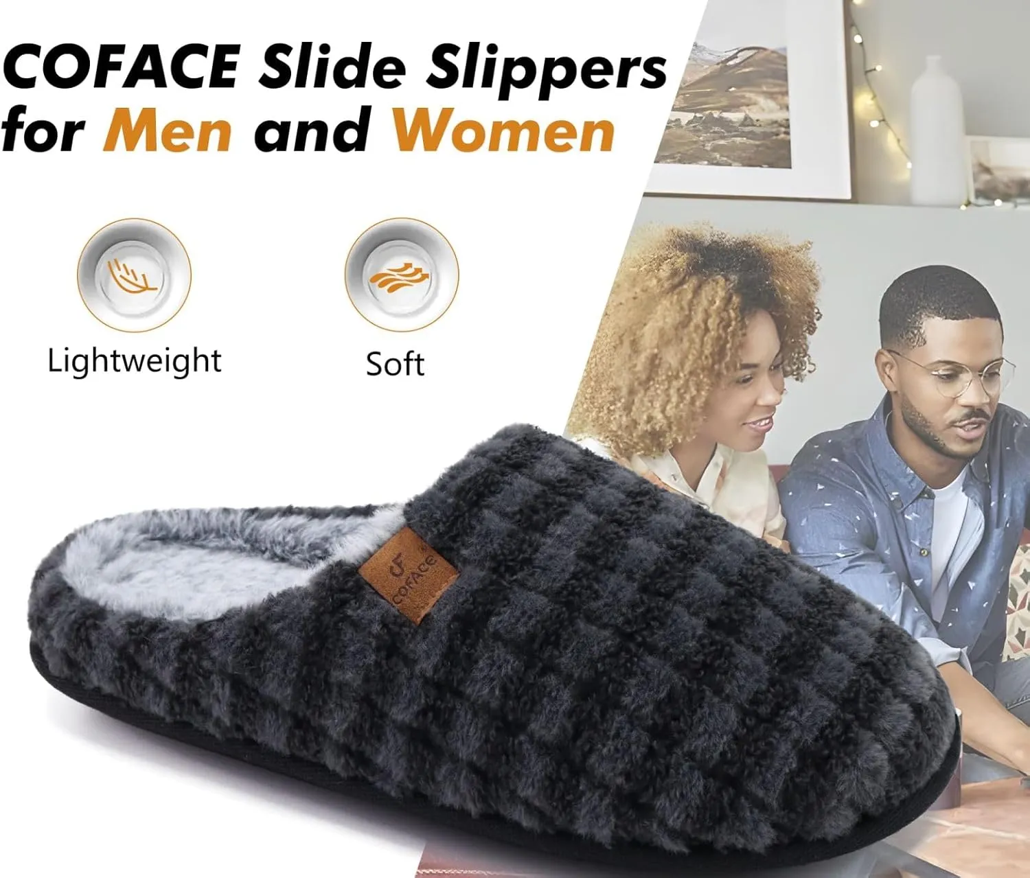 COFACE Unisex Mens Womens Cozy Memory Foam Scuff Slippers Casual Slip On Warm House Shoes Indoor/Outdoor Sandal Slippers With Arch Support Rubber Sole Size 4-15