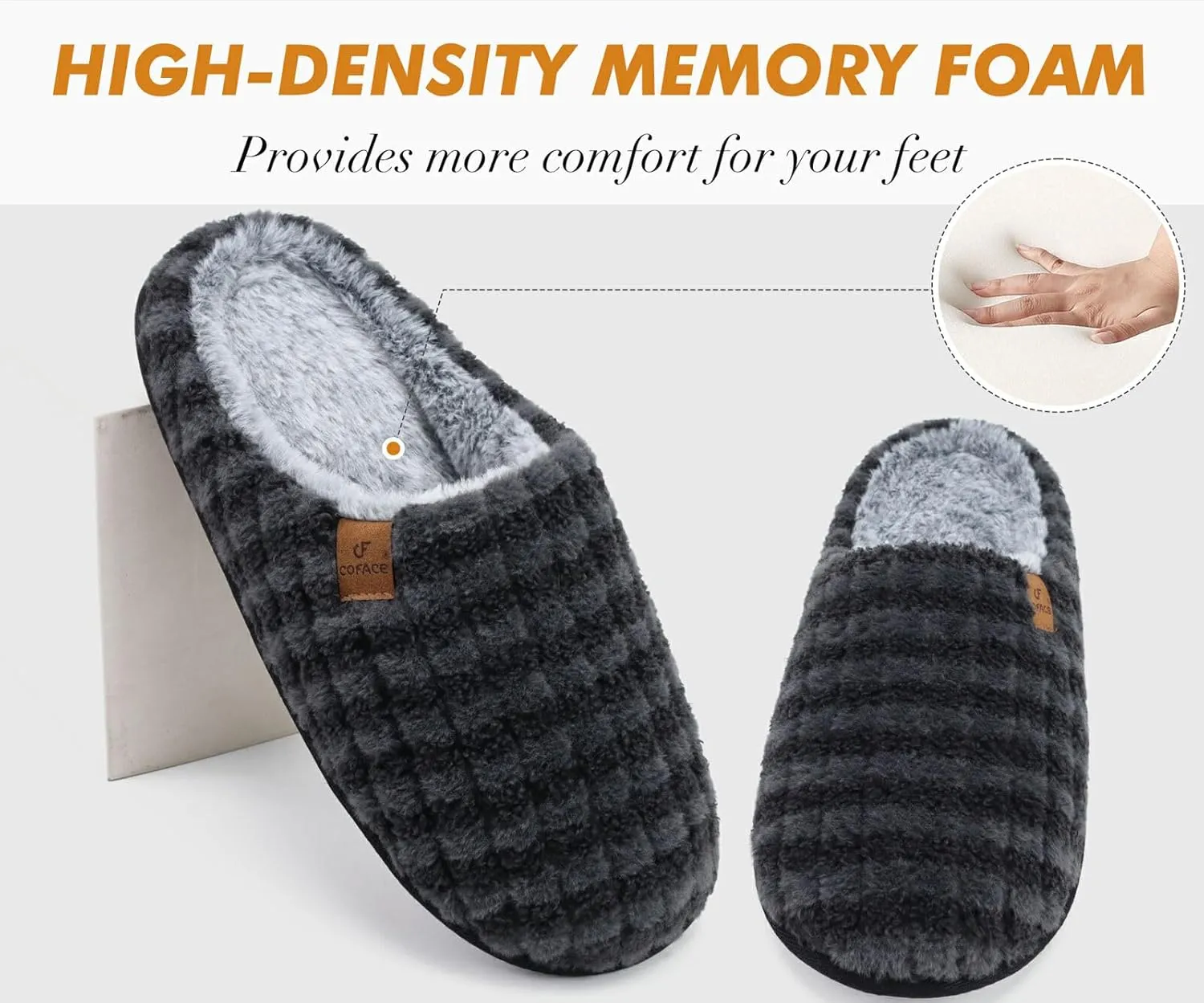COFACE Unisex Mens Womens Cozy Memory Foam Scuff Slippers Casual Slip On Warm House Shoes Indoor/Outdoor Sandal Slippers With Arch Support Rubber Sole Size 4-15