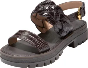 Cole Haan Women's Cressida Lug Sandals Heeled, Dark Chocolate Croc Print, 6