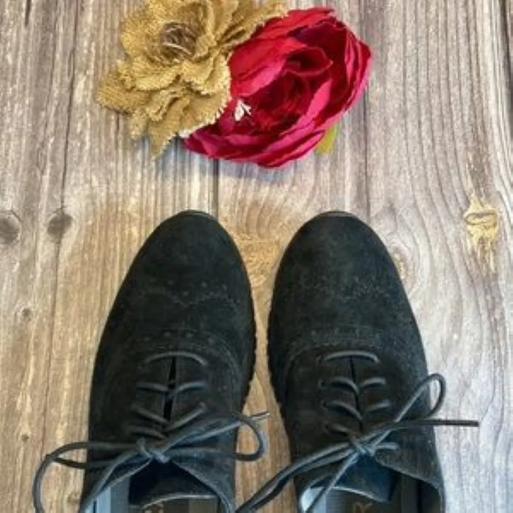 COLE HAAN ZeroGrand Black Leather Wing Oxford II Sneakers 6.5