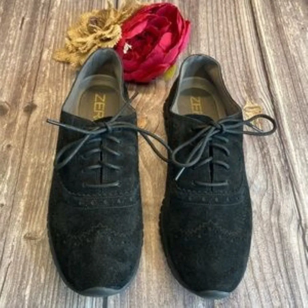 COLE HAAN ZeroGrand Black Leather Wing Oxford II Sneakers 6.5