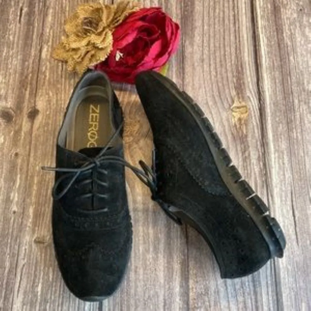 COLE HAAN ZeroGrand Black Leather Wing Oxford II Sneakers 6.5