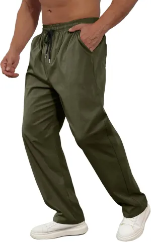 Comdecevis Mens Casual Pants Drawstring Elastic Waist Hiking Sweatpants with Pockets Straight Leg Cargo Pants