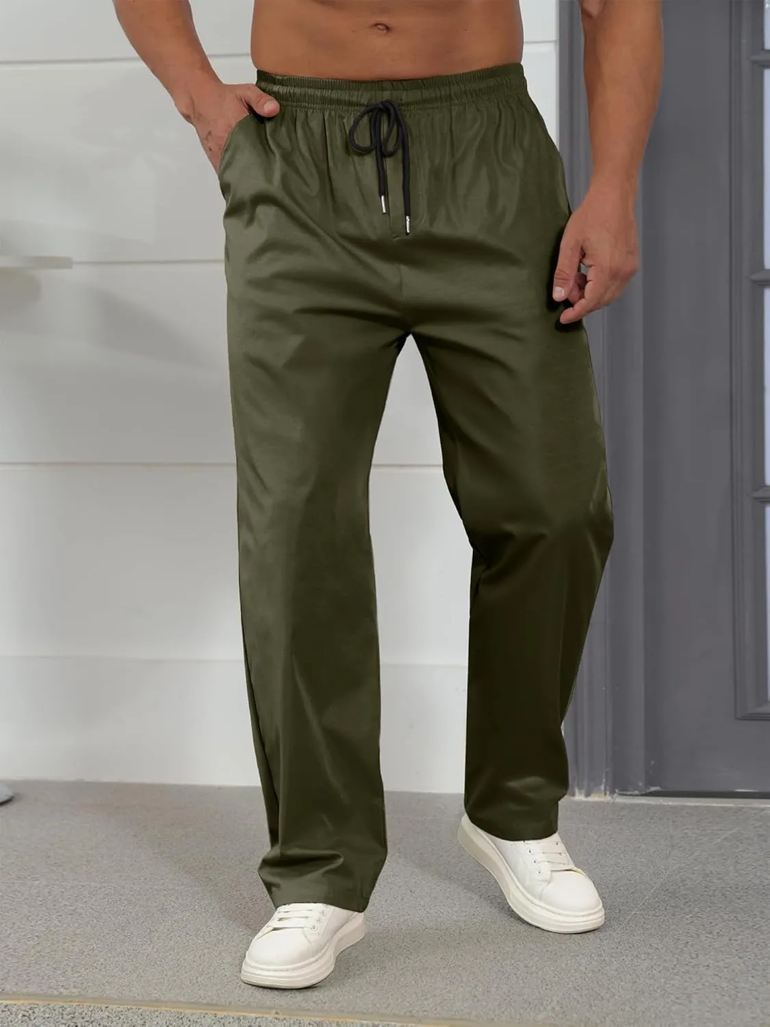 Comdecevis Mens Casual Pants Drawstring Elastic Waist Hiking Sweatpants with Pockets Straight Leg Cargo Pants