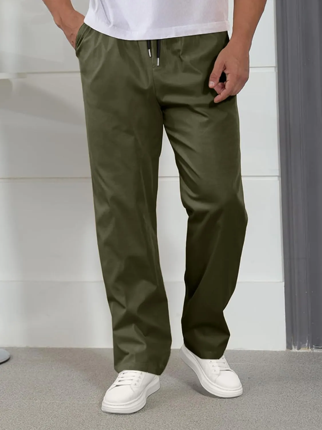 Comdecevis Mens Casual Pants Drawstring Elastic Waist Hiking Sweatpants with Pockets Straight Leg Cargo Pants