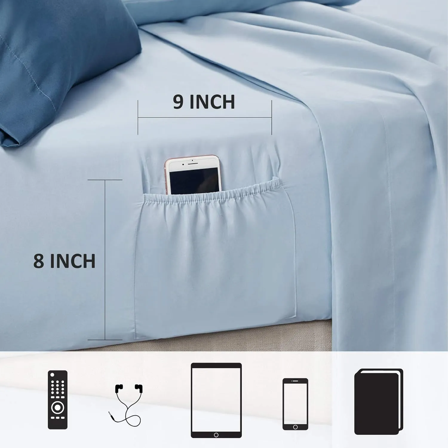 Comfort Spaces Bed in A Bag - Trendy Casual Design Cozy Comforter with Complete Sheet Set with Side Pocket, All Season Cover, Matching Shams, Twin(66"x90"), Gloria, Damask Blue 6 Piece