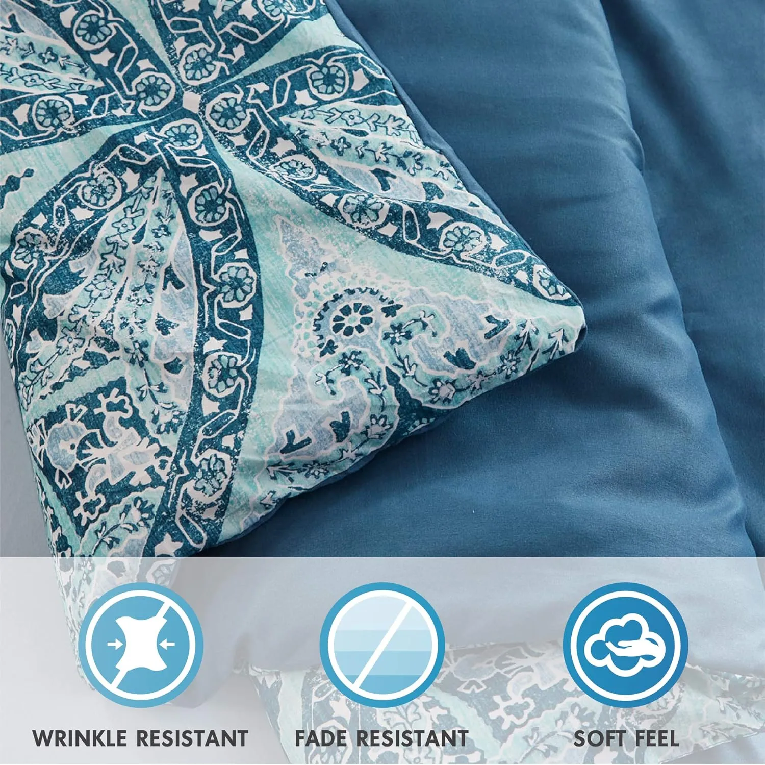 Comfort Spaces Bed in A Bag - Trendy Casual Design Cozy Comforter with Complete Sheet Set with Side Pocket, All Season Cover, Matching Shams, Twin(66"x90"), Gloria, Damask Blue 6 Piece