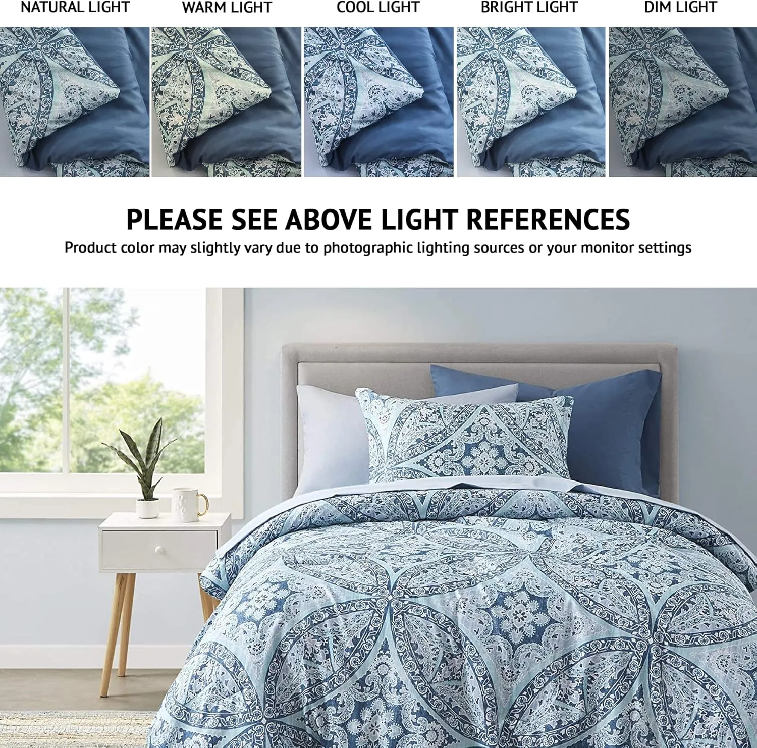 Comfort Spaces Bed in A Bag - Trendy Casual Design Cozy Comforter with Complete Sheet Set with Side Pocket, All Season Cover, Matching Shams, Twin(66"x90"), Gloria, Damask Blue 6 Piece