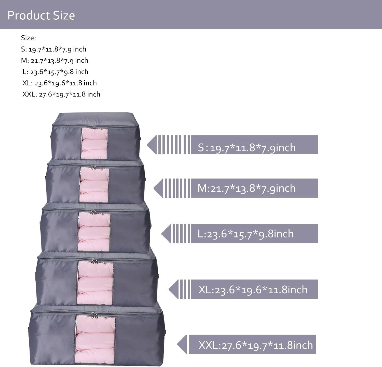 Comforter Storage Bags Containers,Pillow Beddings/Blanket Clothes Organizer Storage Containers With Zippers,Breathable and Moistureproof. (Grey 2pcs, L)
