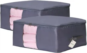 Comforter Storage Bags Containers,Pillow Beddings/Blanket Clothes Organizer Storage Containers With Zippers,Breathable and Moistureproof. (Grey 2pcs, L)