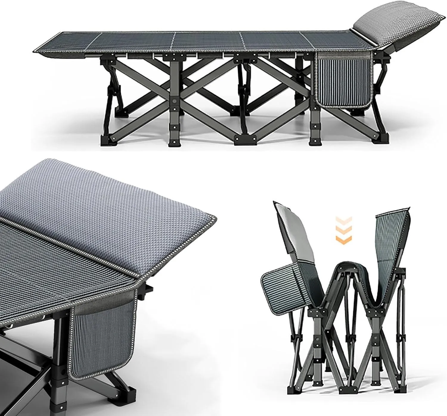 Convenient Folding Cot, 10S Folding Sleeping Cots, Folding Bed with Side Pockets, Heavy Duty Outdoor Bed for Tent, Outdoor, Hiking, Travel, Beach, Office Nap