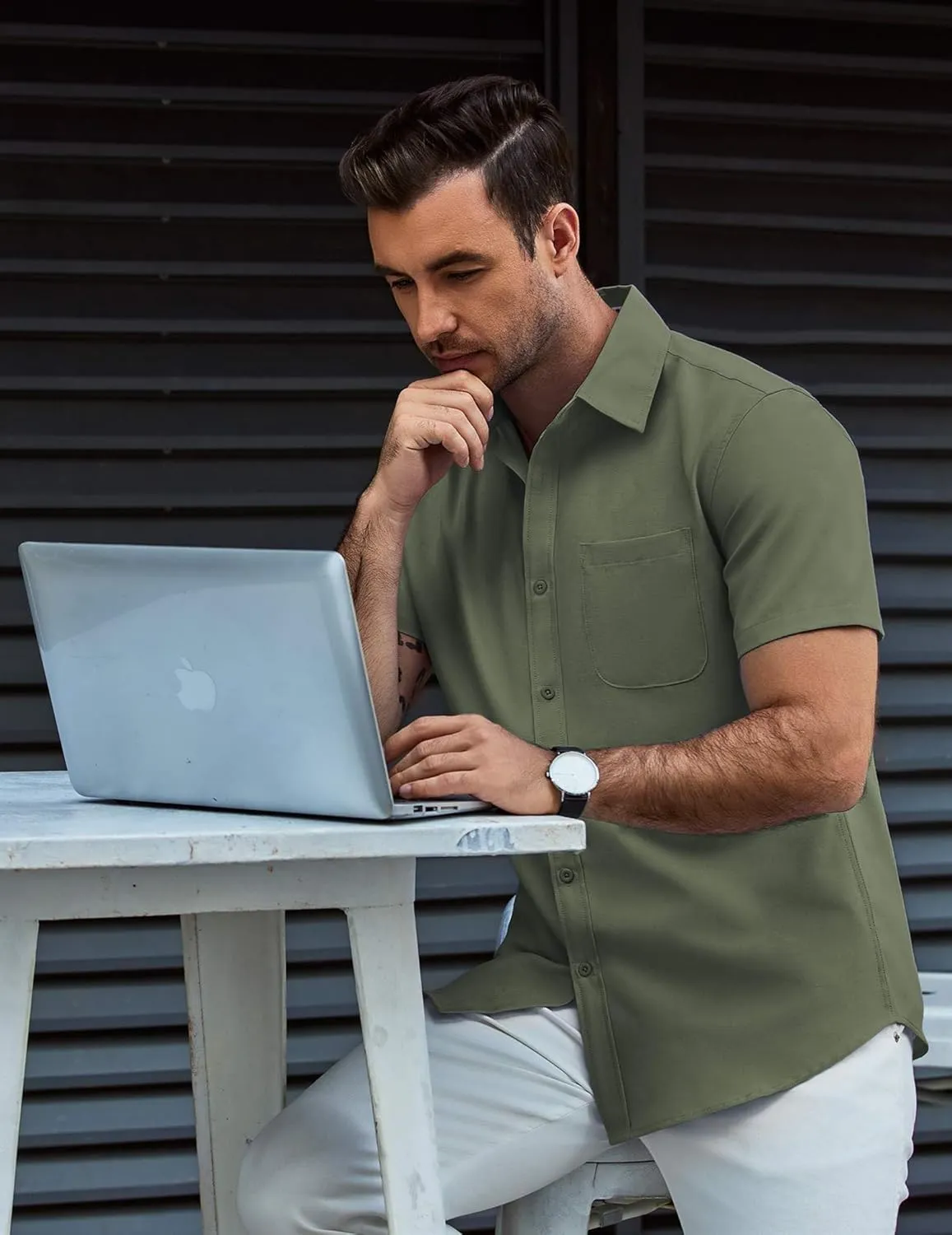 COOFANDY Mens Button Down Short Sleeve Shirt Casual Dress Shirt Untucked Summer Shirts with Pocket