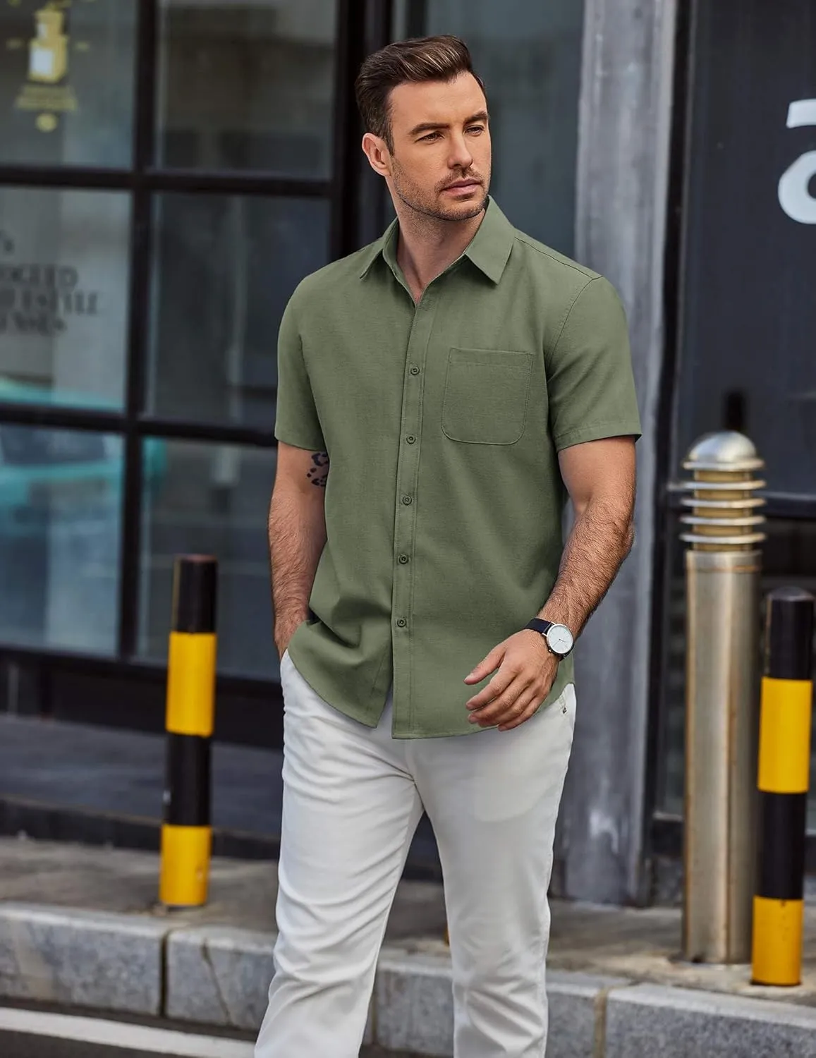 COOFANDY Mens Button Down Short Sleeve Shirt Casual Dress Shirt Untucked Summer Shirts with Pocket