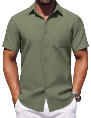 COOFANDY Mens Button Down Short Sleeve Shirt Casual Dress Shirt Untucked Summer Shirts with Pocket