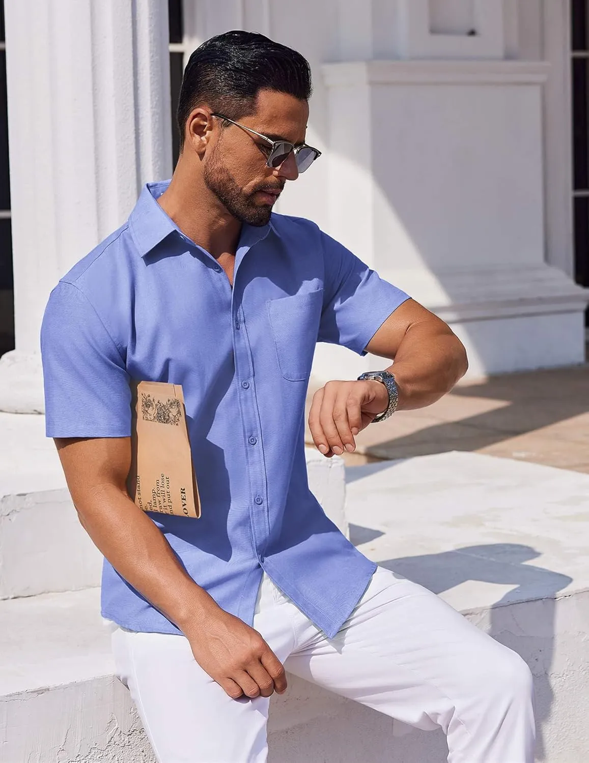 COOFANDY Mens Button Down Short Sleeve Shirt Casual Dress Shirt Untucked Summer Shirts with Pocket