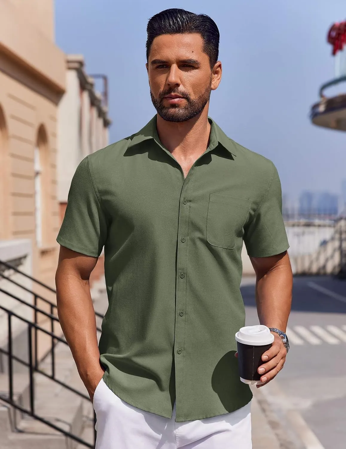 COOFANDY Mens Button Down Short Sleeve Shirt Casual Dress Shirt Untucked Summer Shirts with Pocket