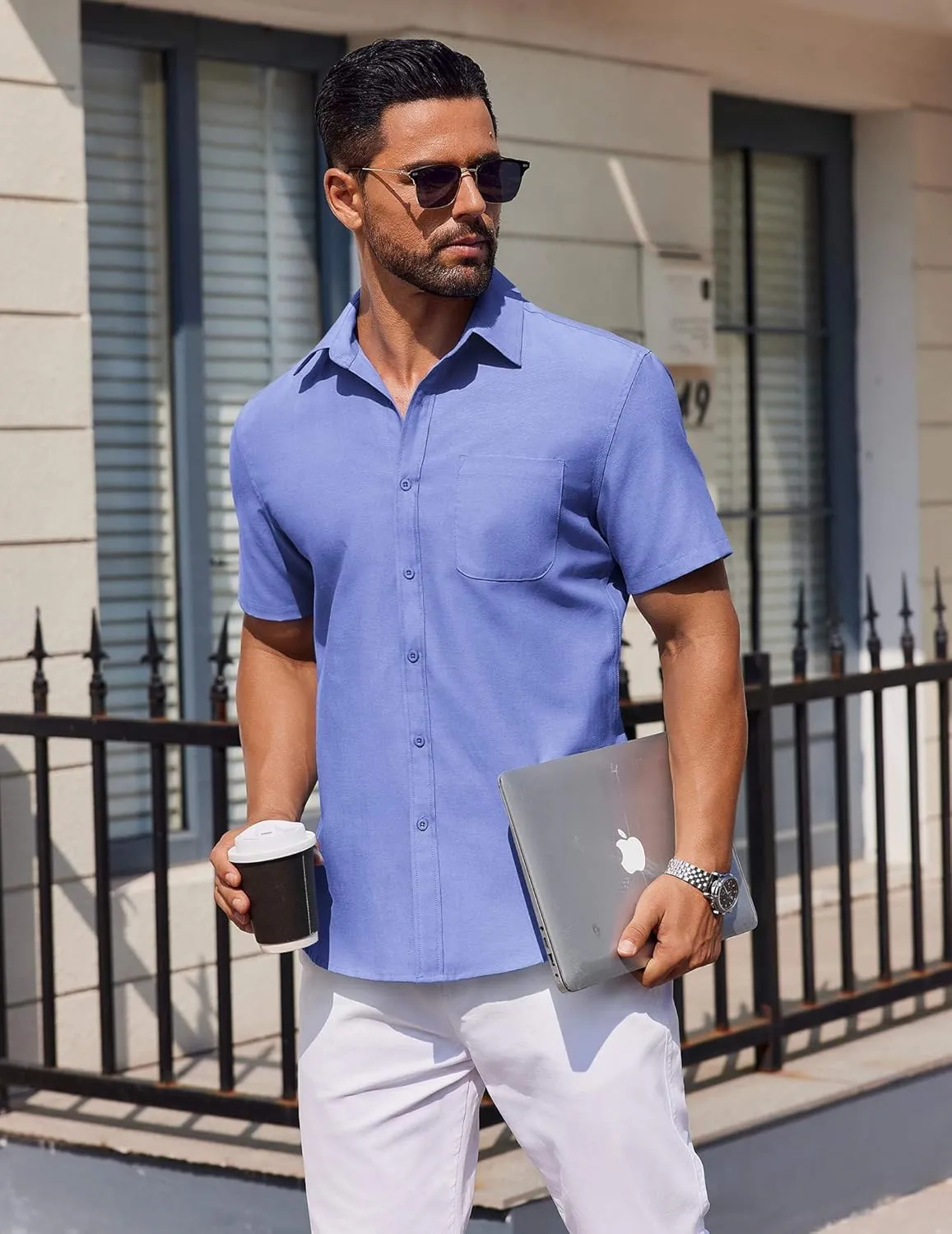 COOFANDY Mens Button Down Short Sleeve Shirt Casual Dress Shirt Untucked Summer Shirts with Pocket