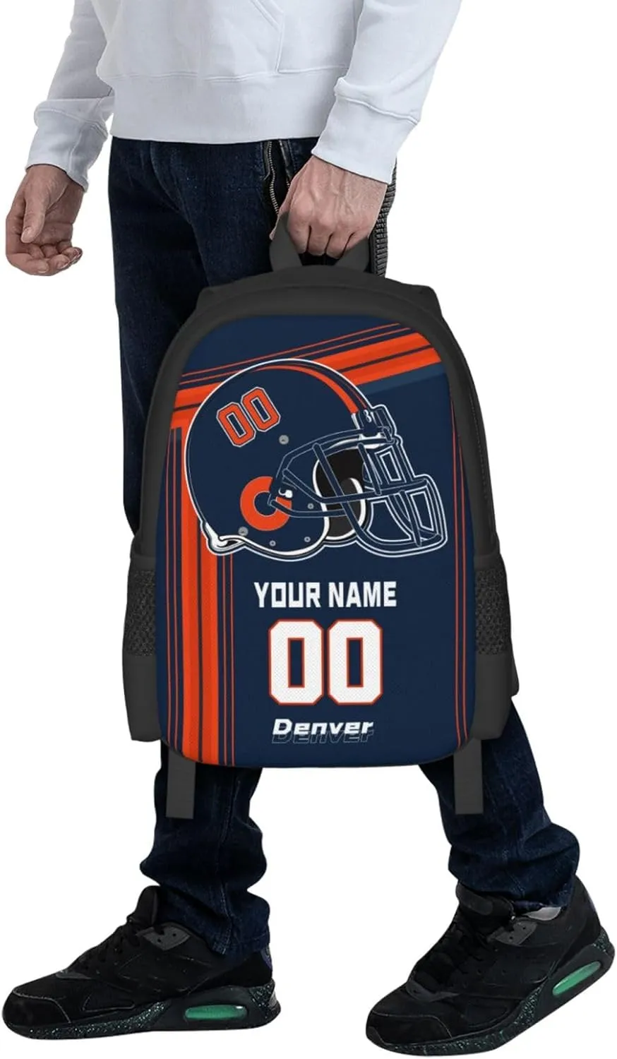 Custom Denver Backpack Personalized Name Number, Customize High Capacity Bookbag 17 Inch Laptop Bag Travel Backpack Gifts for Men Women Boys