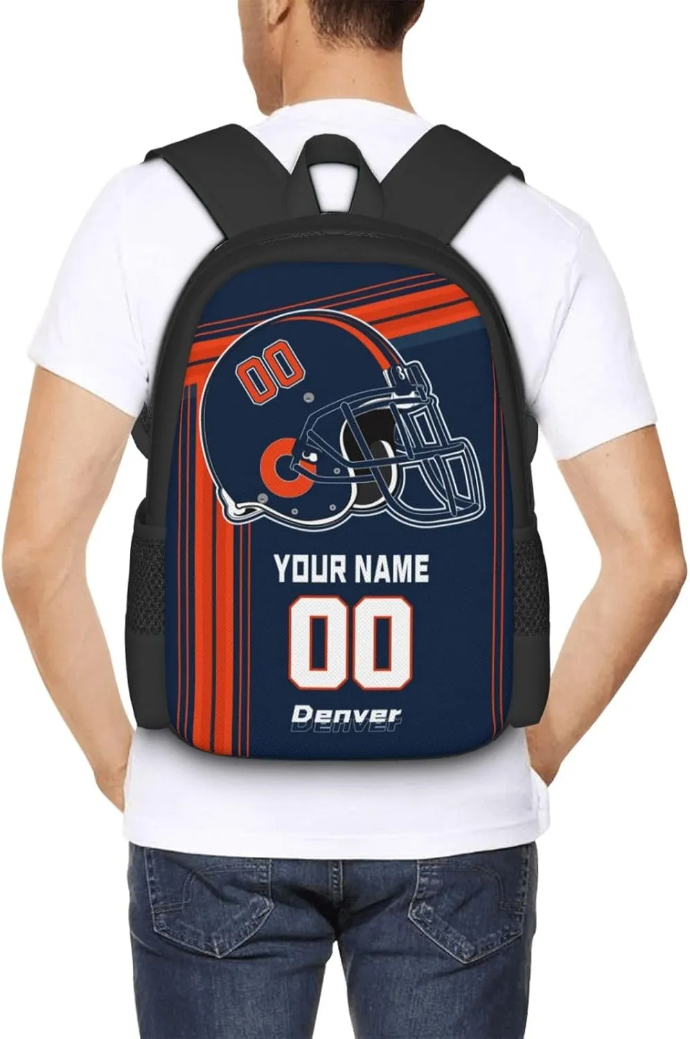 Custom Denver Backpack Personalized Name Number, Customize High Capacity Bookbag 17 Inch Laptop Bag Travel Backpack Gifts for Men Women Boys
