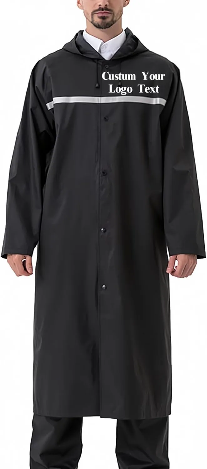 Custom Men's Long Hooded Rain Jacket Safety Waterproof Emergency Riancoat with Reflective Strip