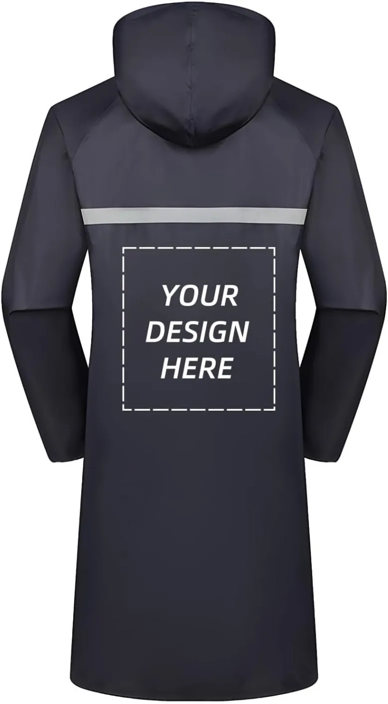 Custom Men's Long Hooded Rain Jacket Safety Waterproof Emergency Riancoat with Reflective Strip