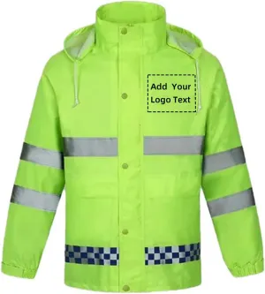 Custom Reflective Safety Rain Jackets High Visibility Waterproof Raincoat Lightweight Windbreaker with Pockets