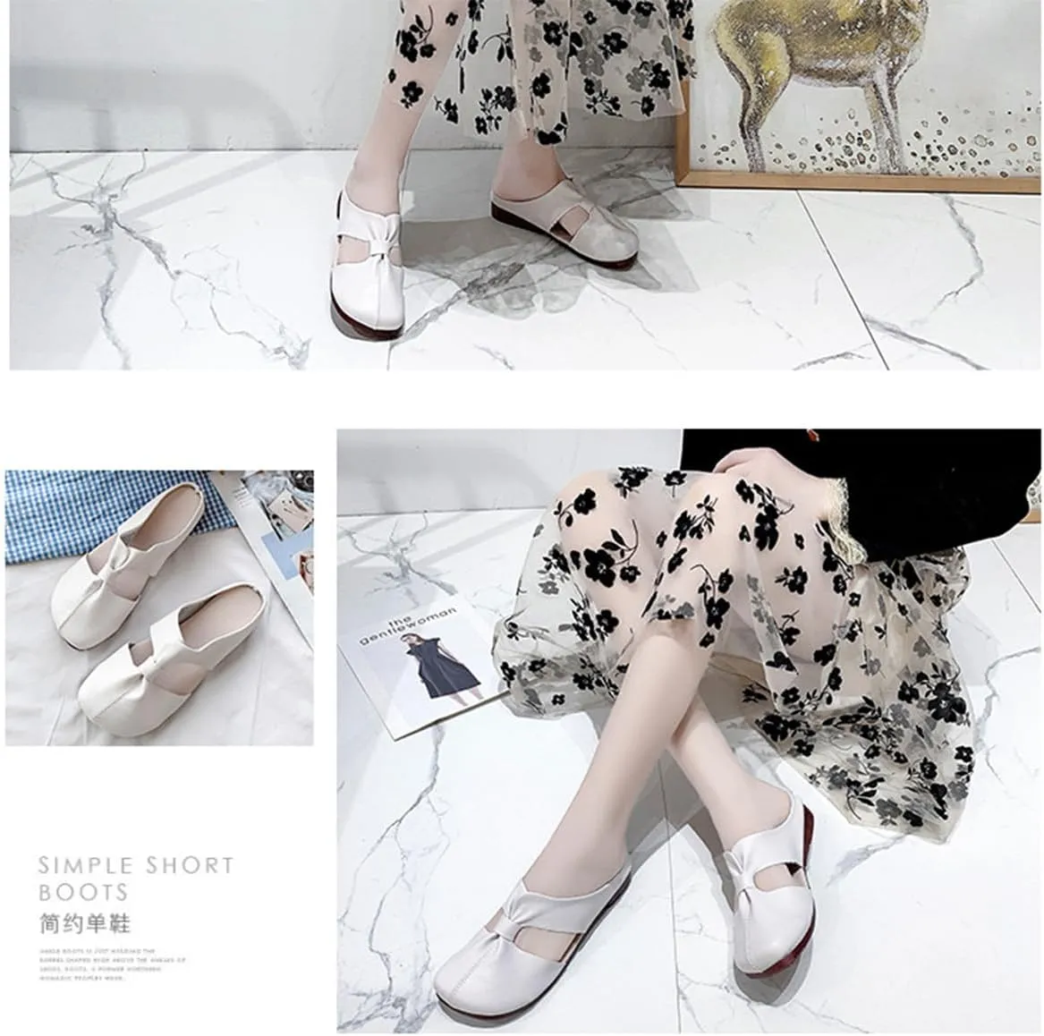 Cut Out Design Flat Mules, Women's Round Toe Mules,Flat Mules with Bow,Women's Hollow Out Flats Mules