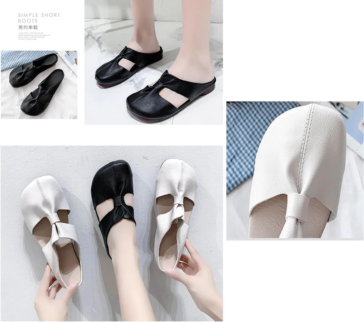 Cut Out Design Flat Mules, Women's Round Toe Mules,Flat Mules with Bow,Women's Hollow Out Flats Mules