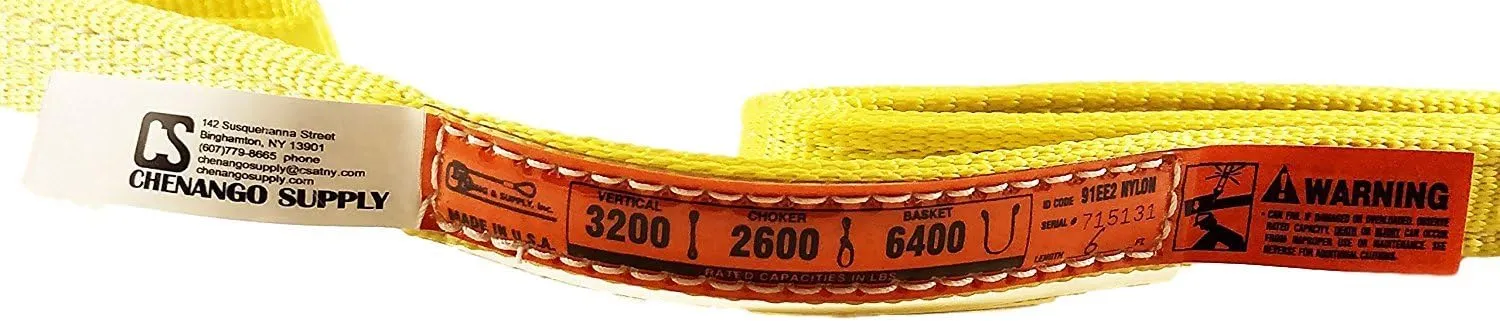 DD Sling. Multiple Sizes in Listing! (USA Made) 1" x 6', 2 Ply, Nylon Lifting Slings, Eye & Eye, Heavy Duty (900 Webbing), 3,200 lbs Vertical, 2,600 Choker, 6,400 Basket (USA Made Nylon) (1"X6')