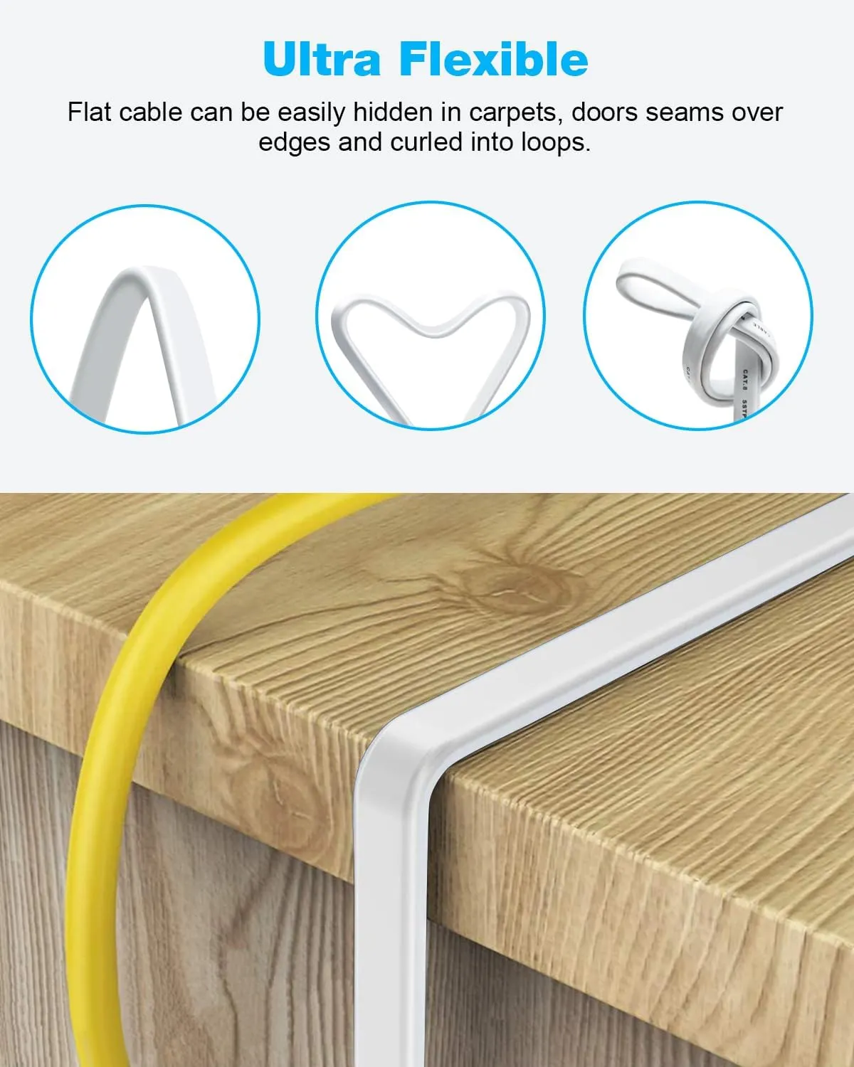DDMALL CAT 8 Ethernet Cable 50 ft, High Speed 40Gbps 2000MHz CAT8 Cable Shielded, S/FTP Flat Gigabit Network Internet Wire, Patch Cord with RJ45 for Gaming, PS5, PS4, Xbox, Router, Modem (50ft White)