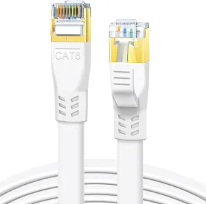 DDMALL CAT 8 Ethernet Cable 50 ft, High Speed 40Gbps 2000MHz CAT8 Cable Shielded, S/FTP Flat Gigabit Network Internet Wire, Patch Cord with RJ45 for Gaming, PS5, PS4, Xbox, Router, Modem (50ft White)