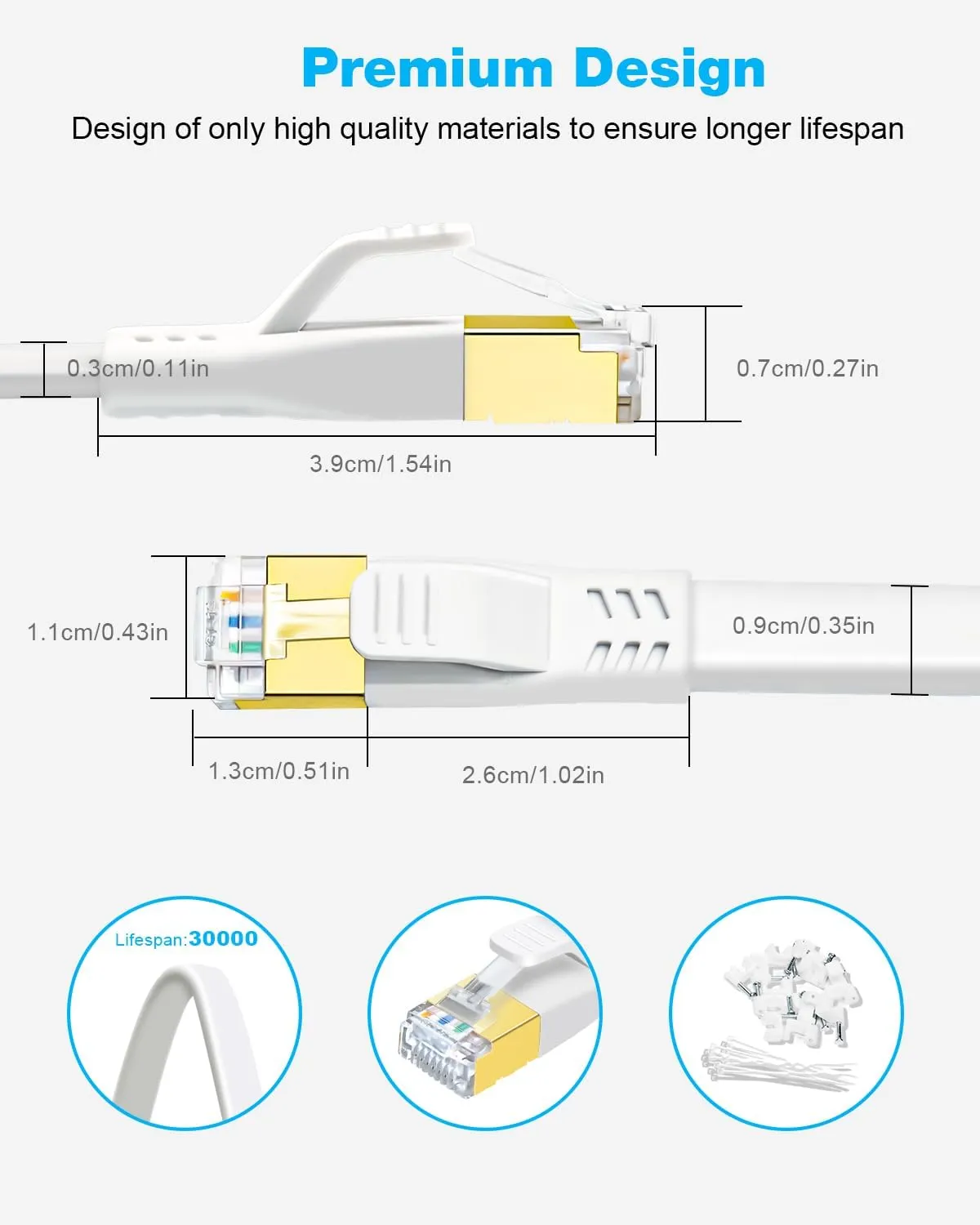 DDMALL CAT 8 Ethernet Cable 50 ft, High Speed 40Gbps 2000MHz CAT8 Cable Shielded, S/FTP Flat Gigabit Network Internet Wire, Patch Cord with RJ45 for Gaming, PS5, PS4, Xbox, Router, Modem (50ft White)