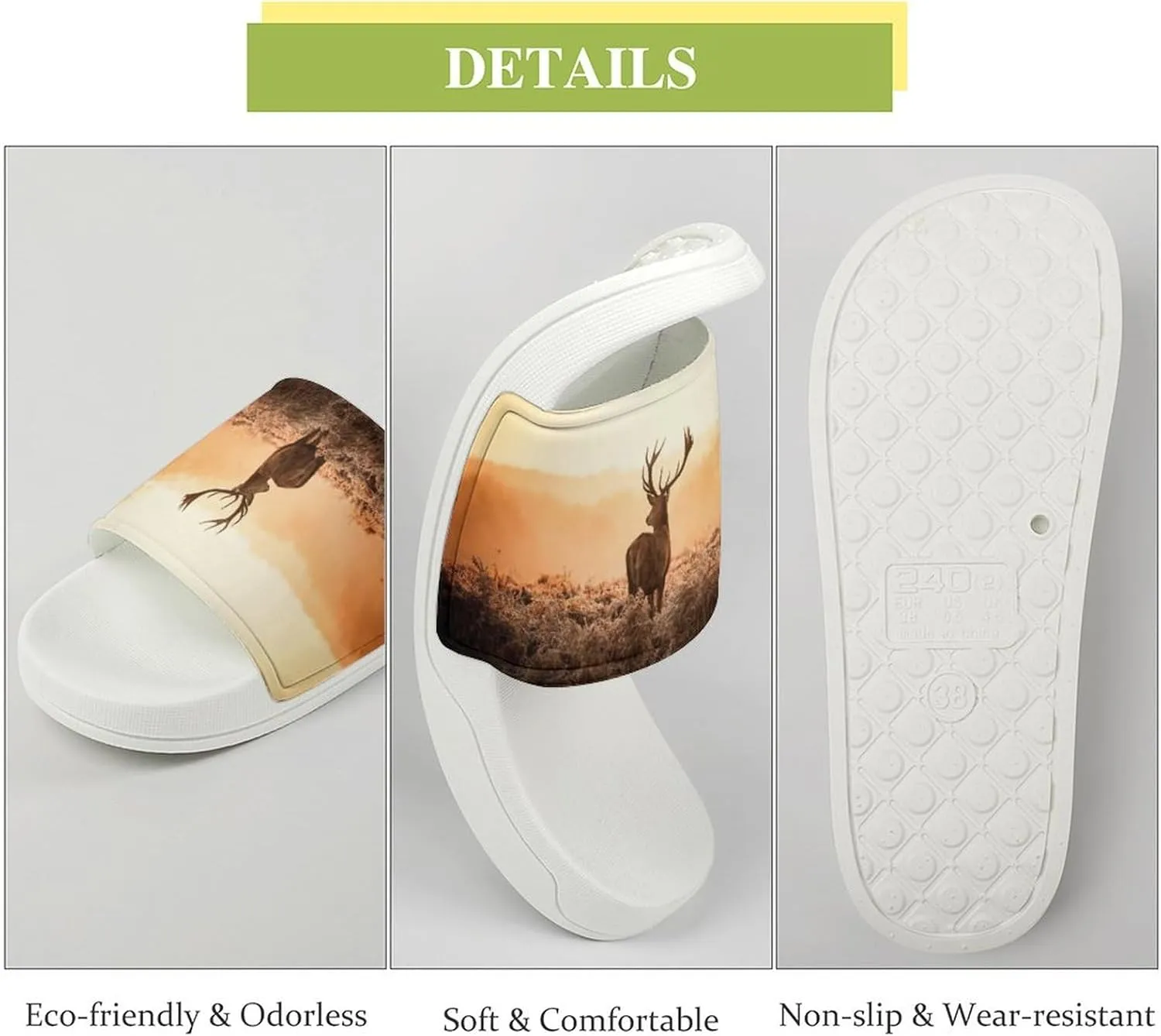 Deer Wilderness Nature Countryside Pattern PVC Home Slippers Non-Slip Shower Sandals Summer Indoor Outdoor Beach for Men And Women