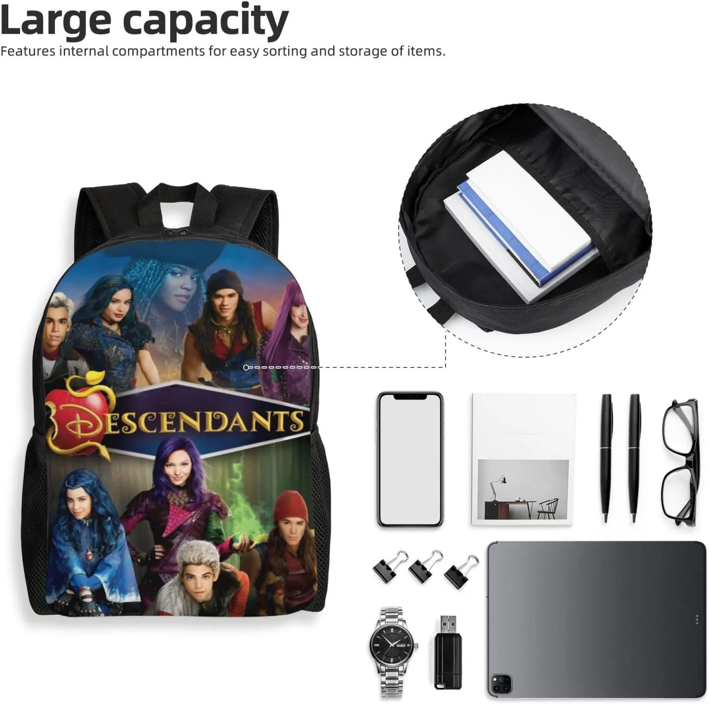 Desc-endants 3 Backpack, 17 inch casual large capacity cute travel sports backpack lightweight