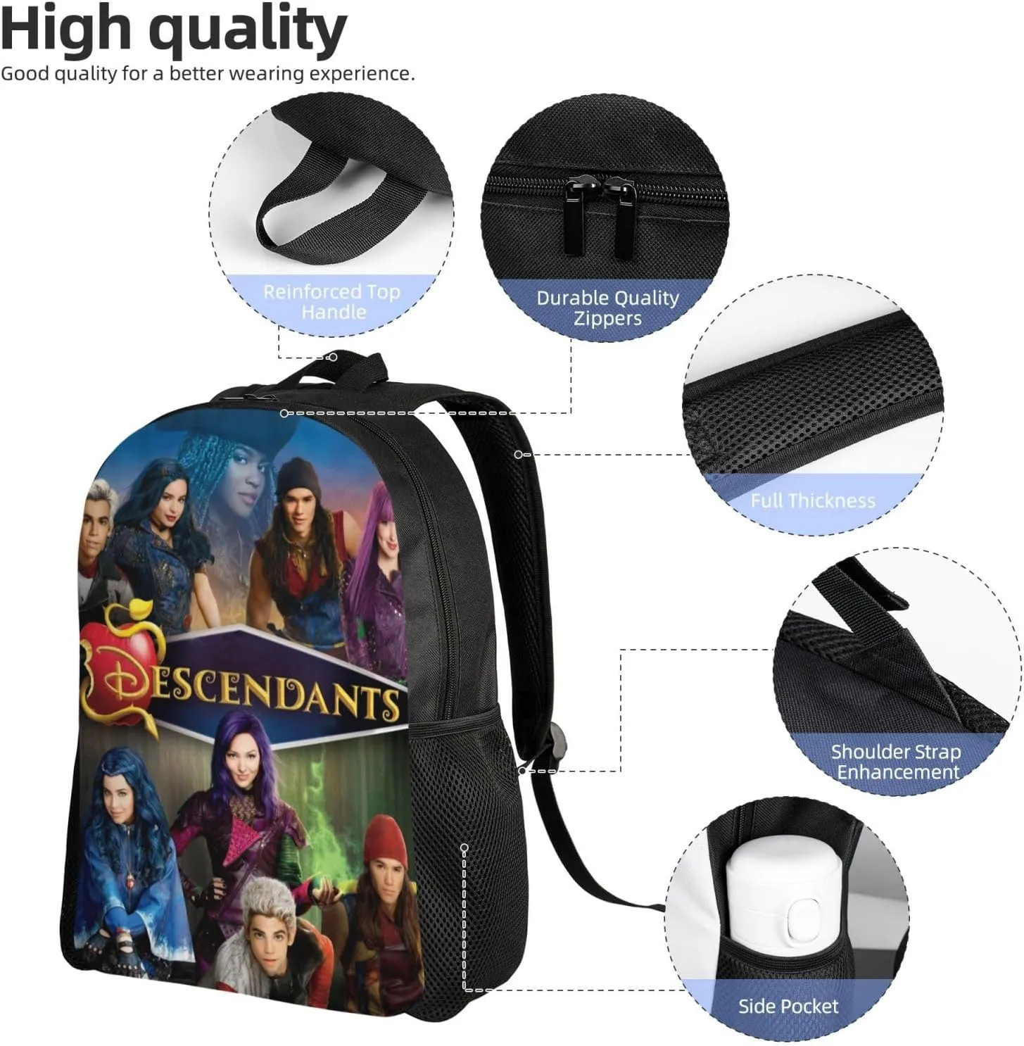 Desc-endants 3 Backpack, 17 inch casual large capacity cute travel sports backpack lightweight