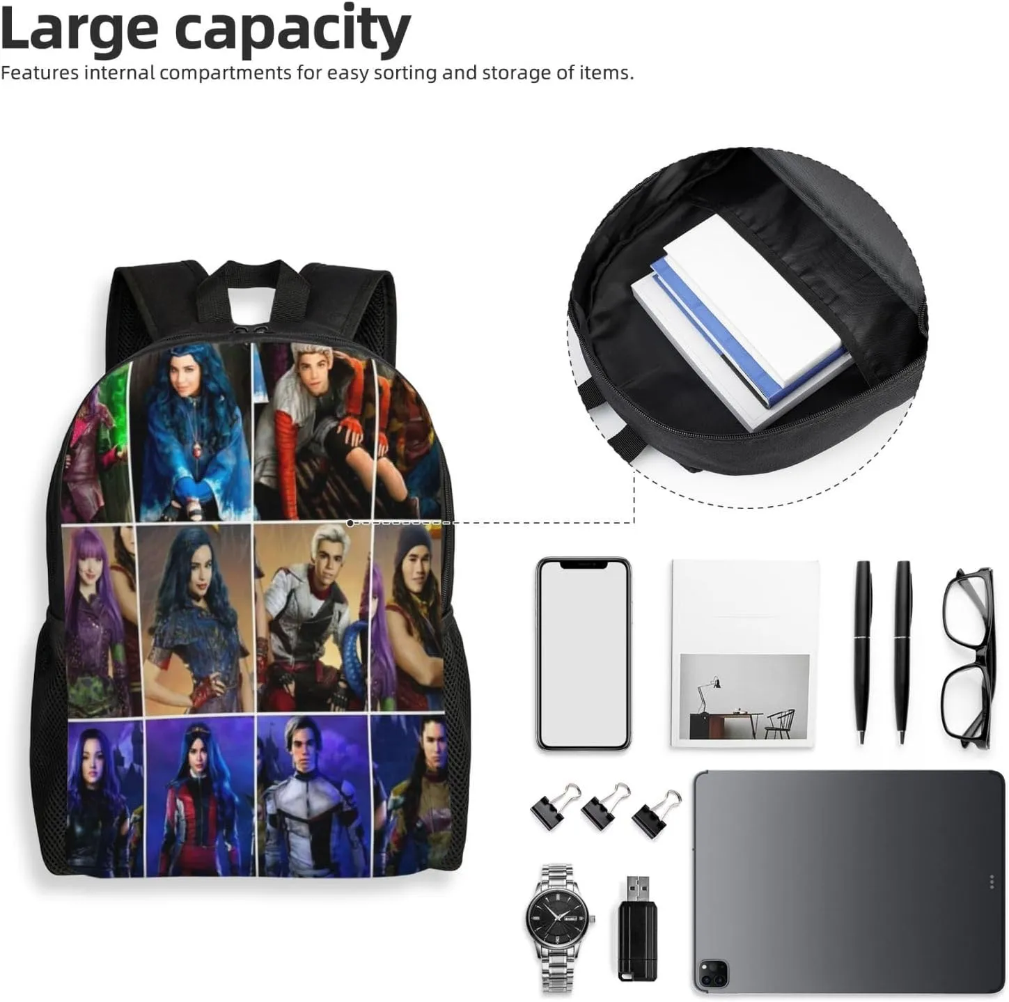 Desc-endants 3 Backpack, 17 inch casual large capacity cute travel sports backpack lightweight