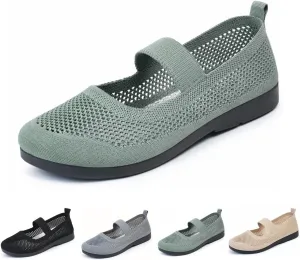 DESESE Women's Casual Hollow Out Knitted Mary Jane Flats Shoes,Fashion Comfortable Mesh Walking Beach Shoes Lightweight Breathable Slip-On Shoes