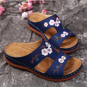 DOIX Garden Loafer Flat Shoes for Women Flowers Embroidered Slip on Mules Driving Shoes Lightweight Breathable Backless Slides Slippers Comfortable Walking Shoes,Blue,US4/EU35