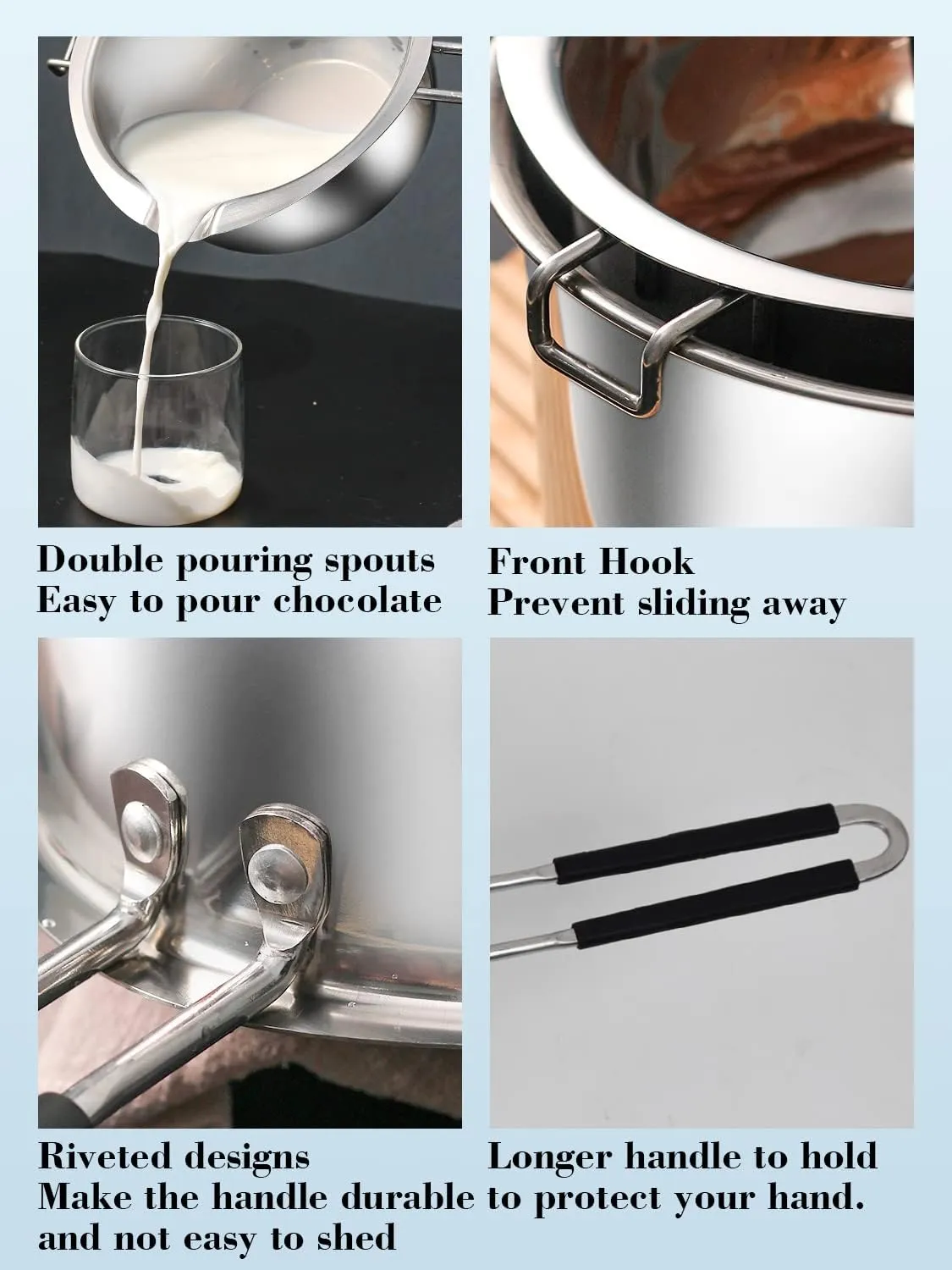 Double Boiler Pot Set, 1200ML Double Boiler, 2800ML Stainless Steel Pot with Silicone Spatula for Melting Chocolate,Candy, Soap, Wax, Candle Making