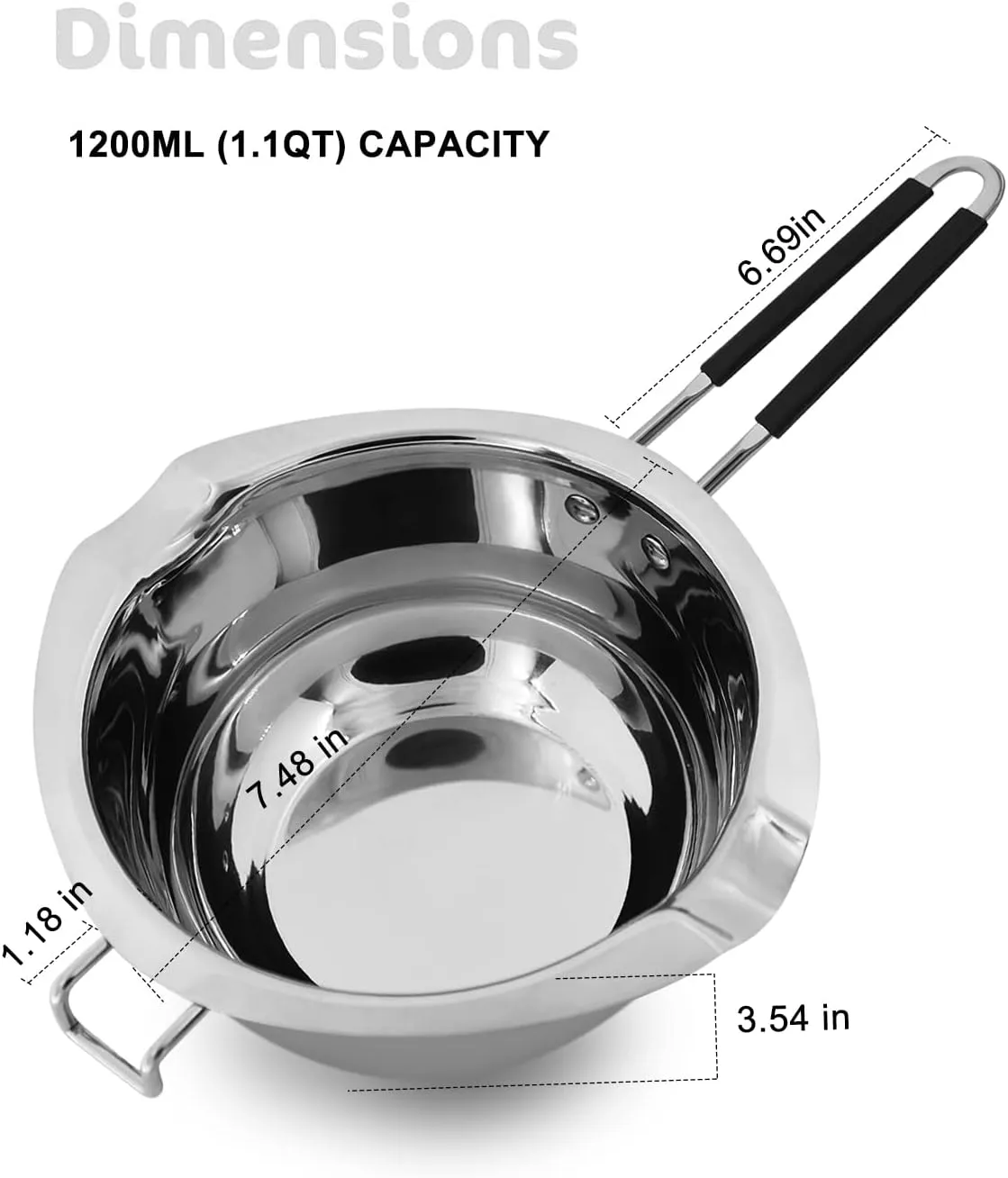Double Boiler Pot Set, 1200ML Double Boiler, 2800ML Stainless Steel Pot with Silicone Spatula for Melting Chocolate,Candy, Soap, Wax, Candle Making