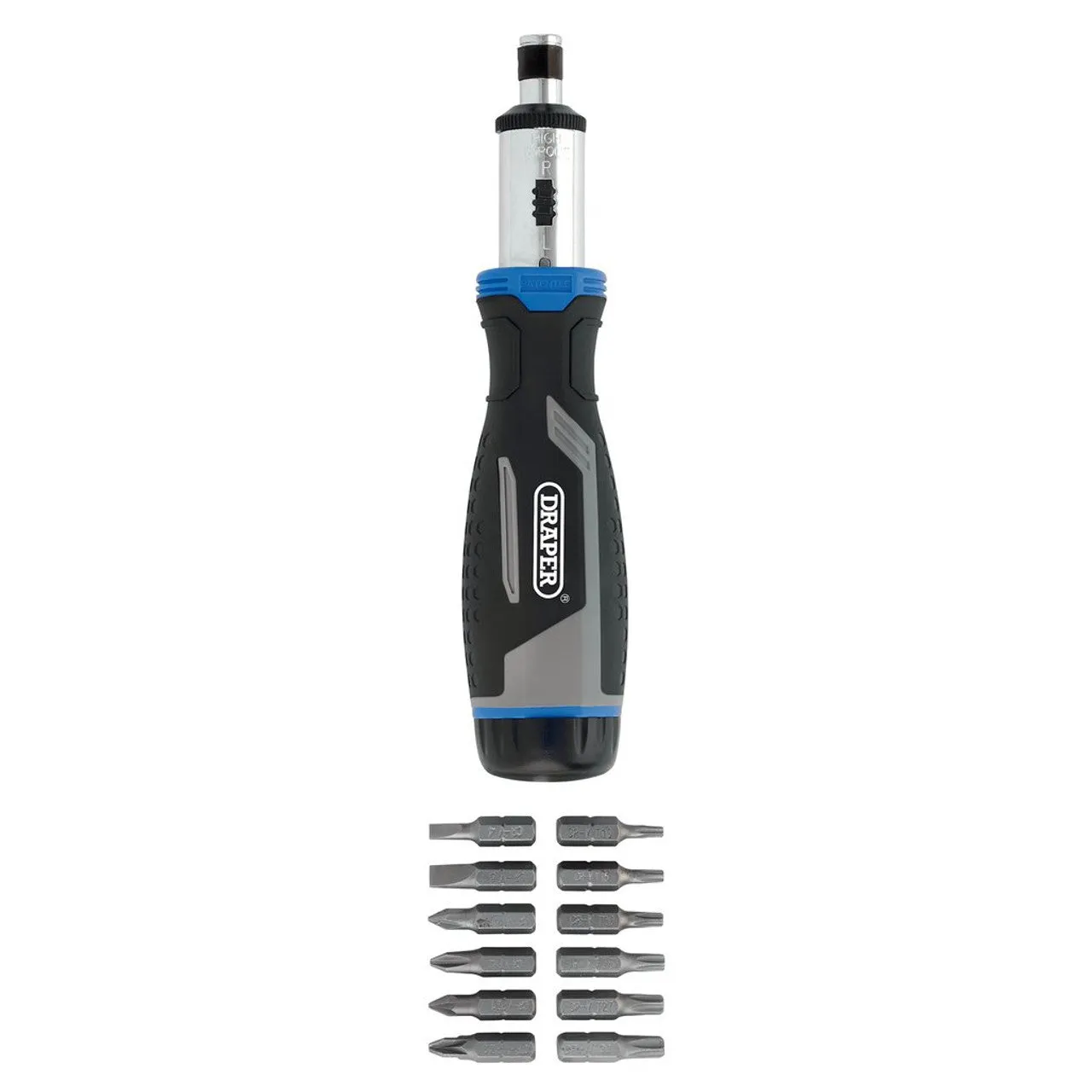 Draper Soft Grip Ratchet Screwdriver & Bit Set 1/4" 13 Piece