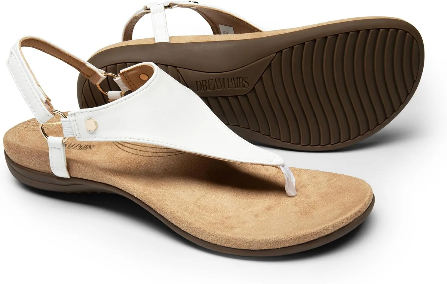 DREAM PAIRS Women's Flat Sandals Arch Support Orthopedic Comfortable Soft Cushion Summer T-Strap Walking Thong Sandals