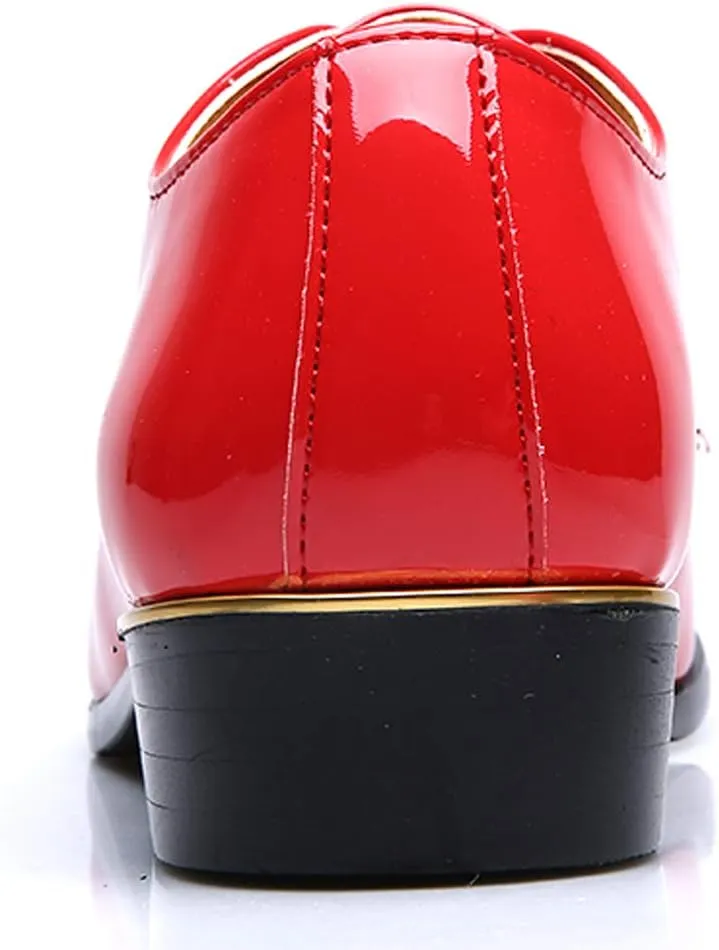 Dress Shoes Men Classic Pointed-Toe Patent Leather Lace-up Formal Oxford Shoes Black Brown Red Grey